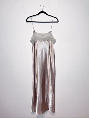 3/$25 Vintage Grey Satin Lace Trim Slip Dress